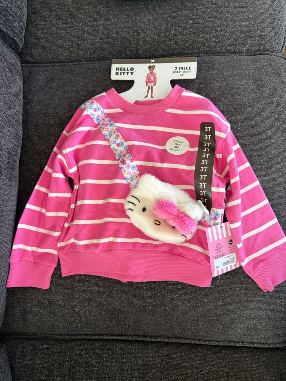 Hello Kitty Pink & White Striped Girls Sweatshirt /Short set